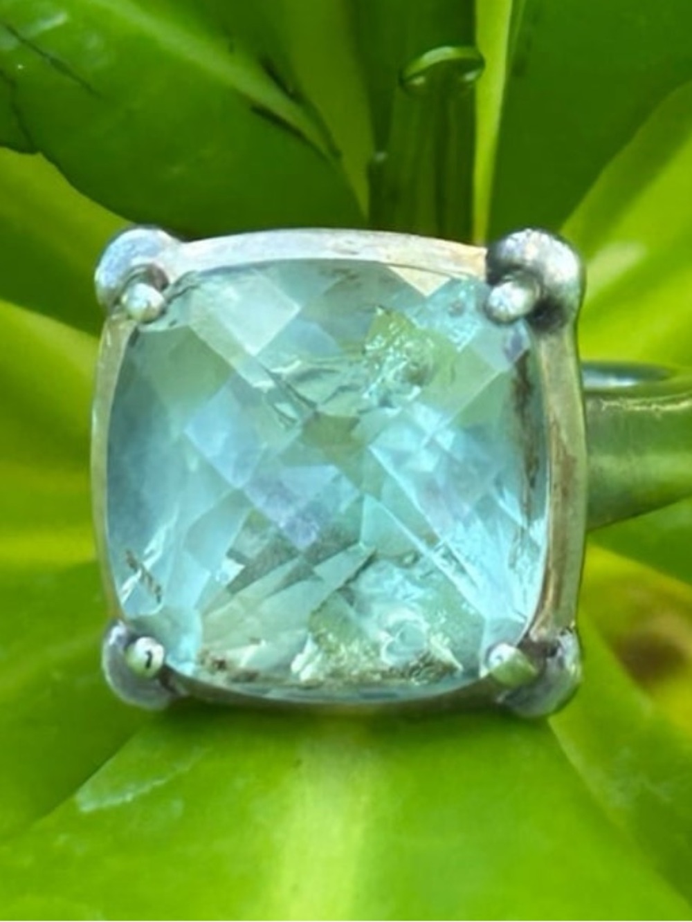 Vintage LORENZO Sterling Silver 18K yellow gold 970 Green Quartz Ring size 7